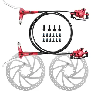 2-Pistons MTB Disc Brake Set Hydraulic Disc Brake Kit Left Rear Right Front with 160mm Rotors Aluminum Alloy Hydraulic Brake Fit for Mountain Bike E-Bike Fat Bike (Red)