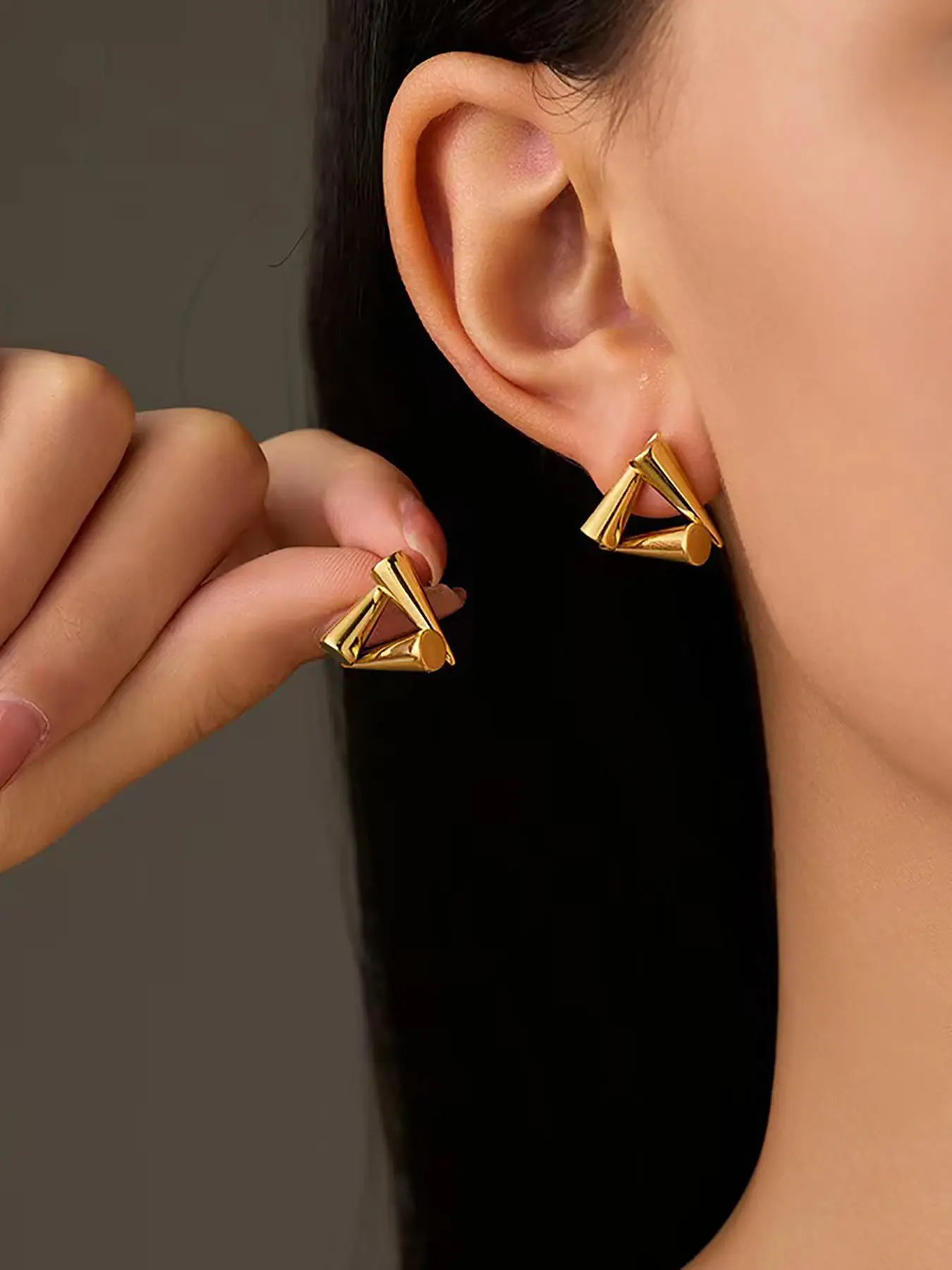 Cone Spliced Triangle Stud Earrings, Unique Trendy Design Elegant Women’s Jewelry, Ideal Gift for Daily Wear & Special Occasions