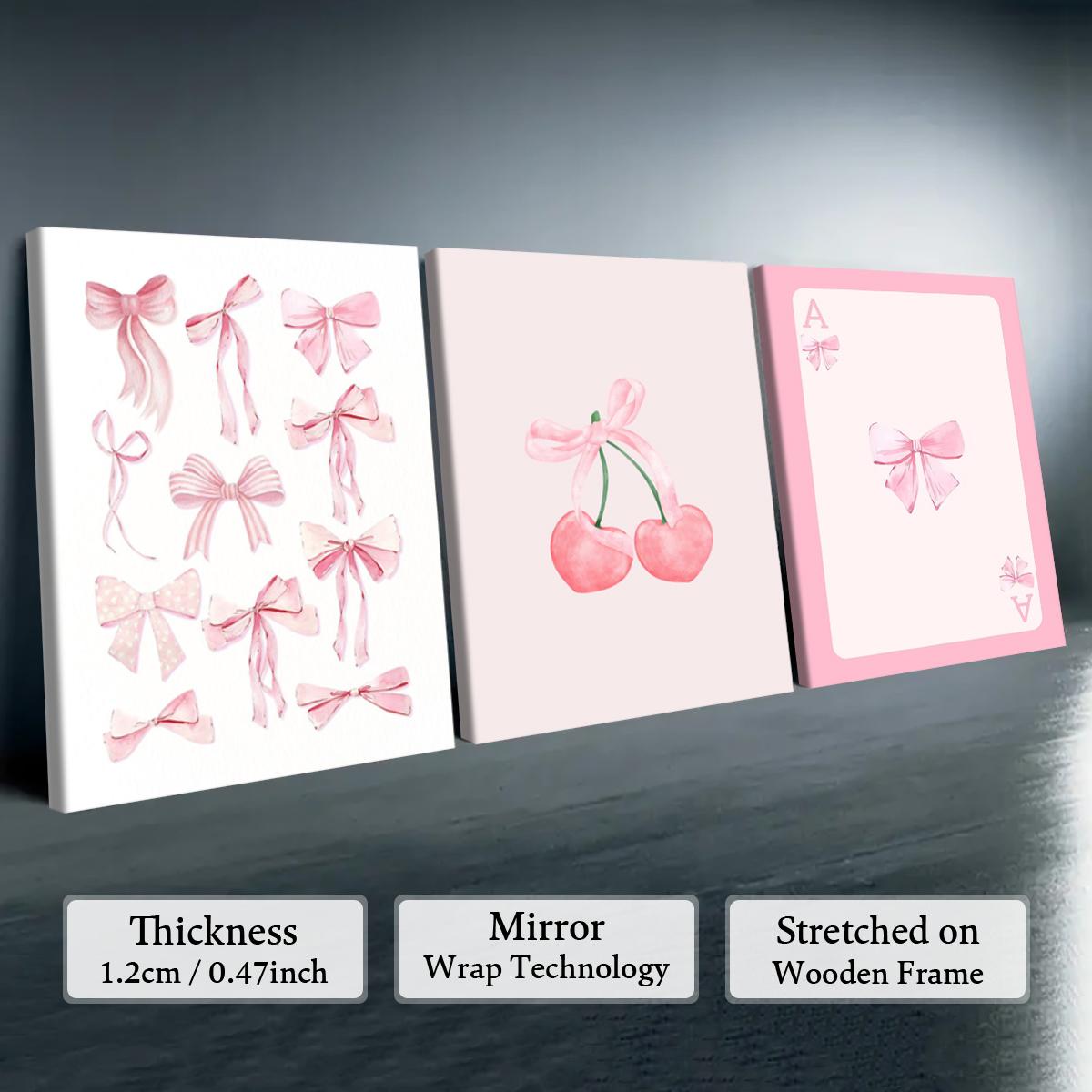 Wooden Framed Canvas Painting, 3 Counts/set Cute Bow Pattern Artistic Wall Art for Girl, Wall Decor for Home Living Room Bedroom Office