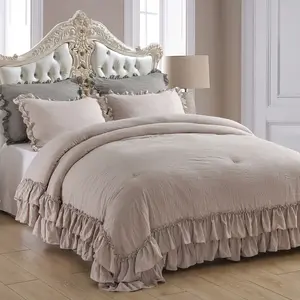 Shabby Ruffled 3-Piece Taupe Comforter Set, Lightweight Microfiber Inner Fill Bedding
