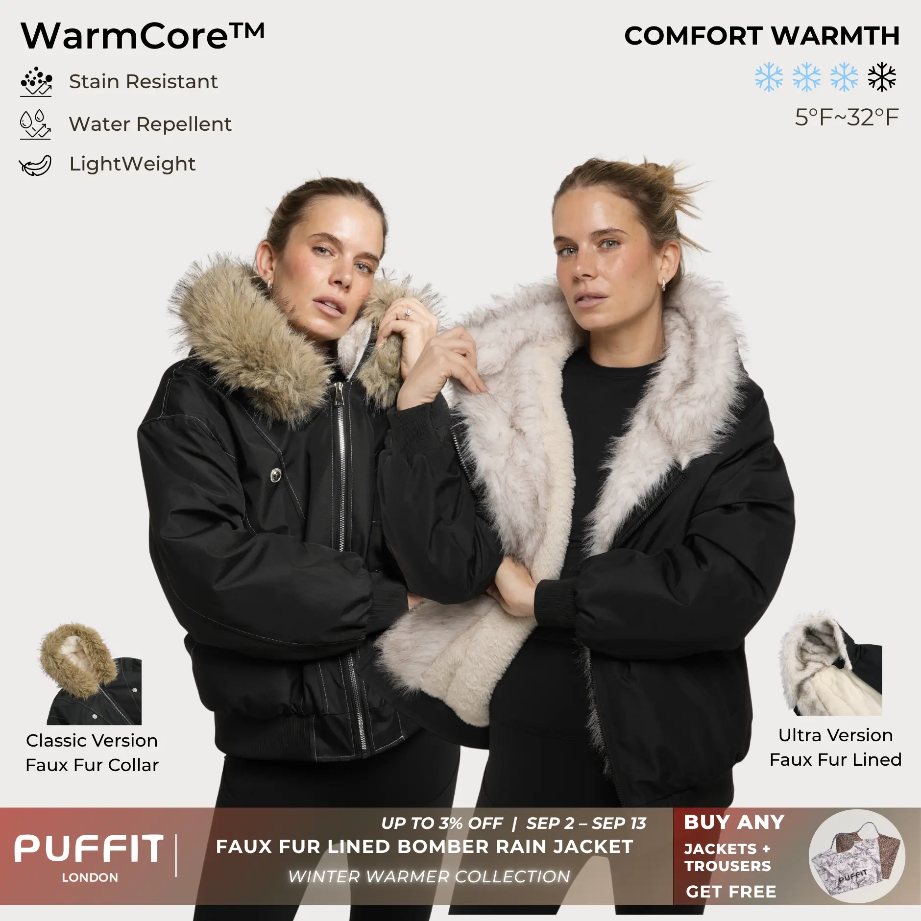 PUFFIT STM-TEX Faux Fur Lined Waterproof Bomber Parka,Elegant and Luxurious,Providing Warmth and Style,Cozy and Fashionable,Y2K Style,Fall Winter Womenswear,2026 Shopping