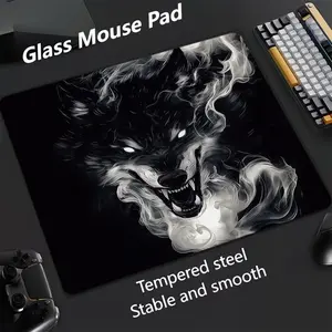 Wolf Pattern Glass Mouse Pad, Ultra Smooth Tempered Glass, Large Size Gaming Mouse Pad, Ideal for Esports and Office Use