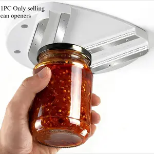 Mount-on Cabinet Jar Opener,Double U Shaped Grooves Grip Bottle Opener for Any Size Lid,304 Stainless Steel One-Handed Can Opener Tool for Home Assistance,White