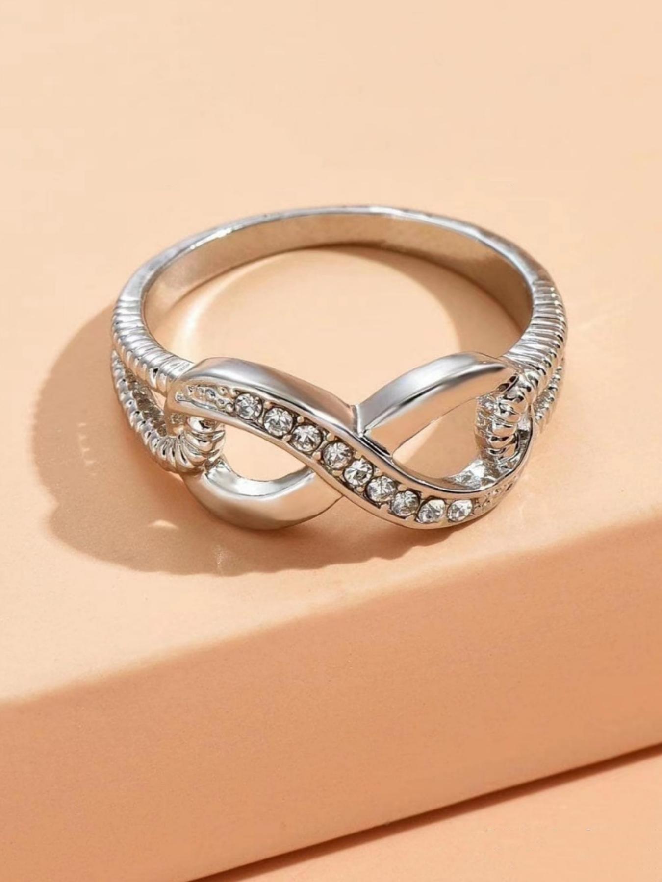 S925 Sterling Silver Infinity Symbol Design Ring, Rhinestone Decor Engagement Ring for Women, Fashion Jewelry Accessories for Party, Daily Clothing Decor