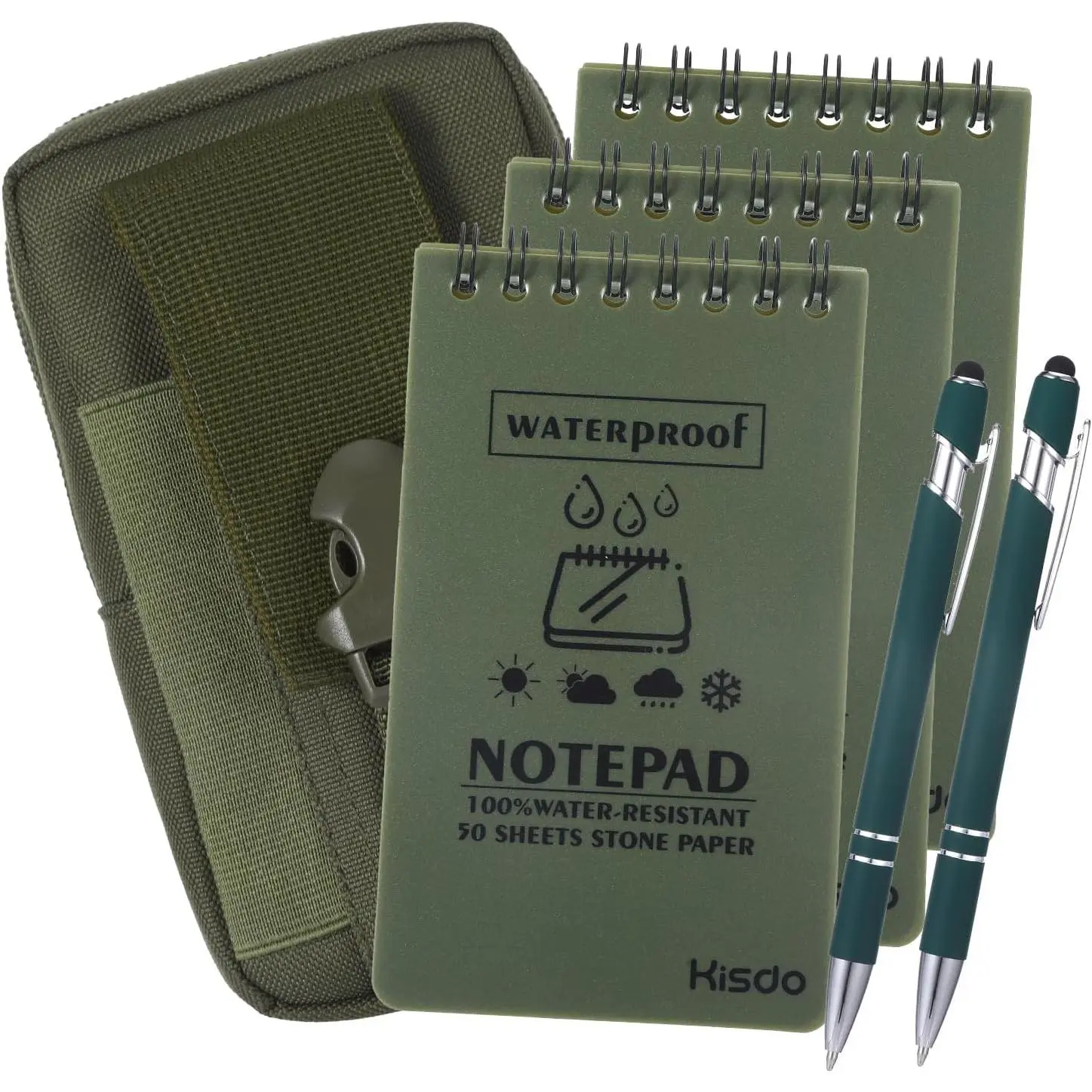 6 count  Notebook Set, Write in The Rain Notebook,  Weather Notebook,  Notepad, Field Notes Notebooks, 3 × 5" Pocket Notebook with Pen and Cover for Outdoor Activities Recording Green