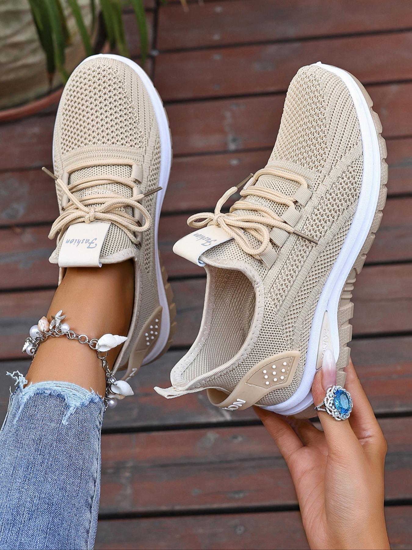 Women's Fashionable Mesh Breathable Sneakers, Casual  Comfortable Non-slip Lace Up  Low Top Sports Running Shoes, All-match Basic Shoes for Daily Wear, Knitted Running Shoes