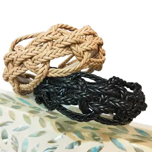 2 Pack Knitting Style Headbands,Comfortable Black Beige Head Bands with 2.3 Inch Width, Boho Padded Hair Band Headwear Hoop for Girls, Ladies, Women