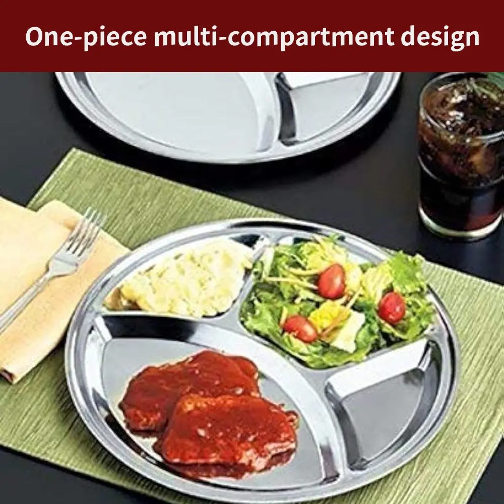 Stainless Steel Round Dinner Plate Set, 1pc/4pcs, Rust-Resistant, Portion Control Essential, Fashionable Tableware for Meal Prep