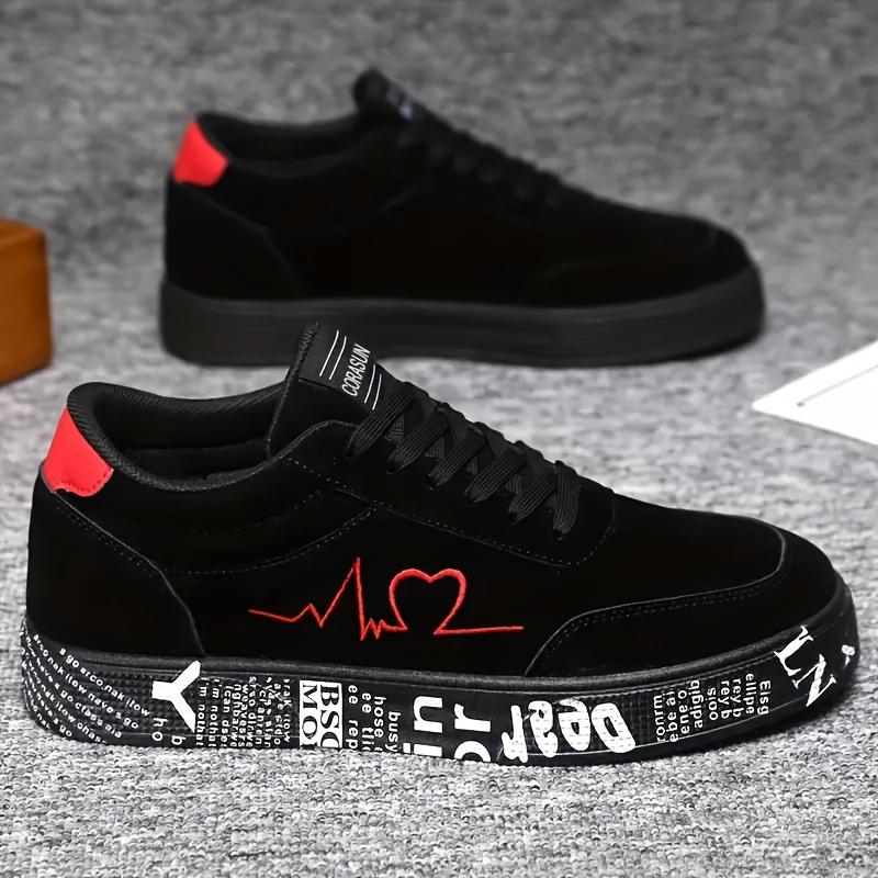 Men's fashionable skateboard shoes, versatile and trendy casual sports shoes for all seasons, red heart embroidery thread, suitable for giving him a birthday gift