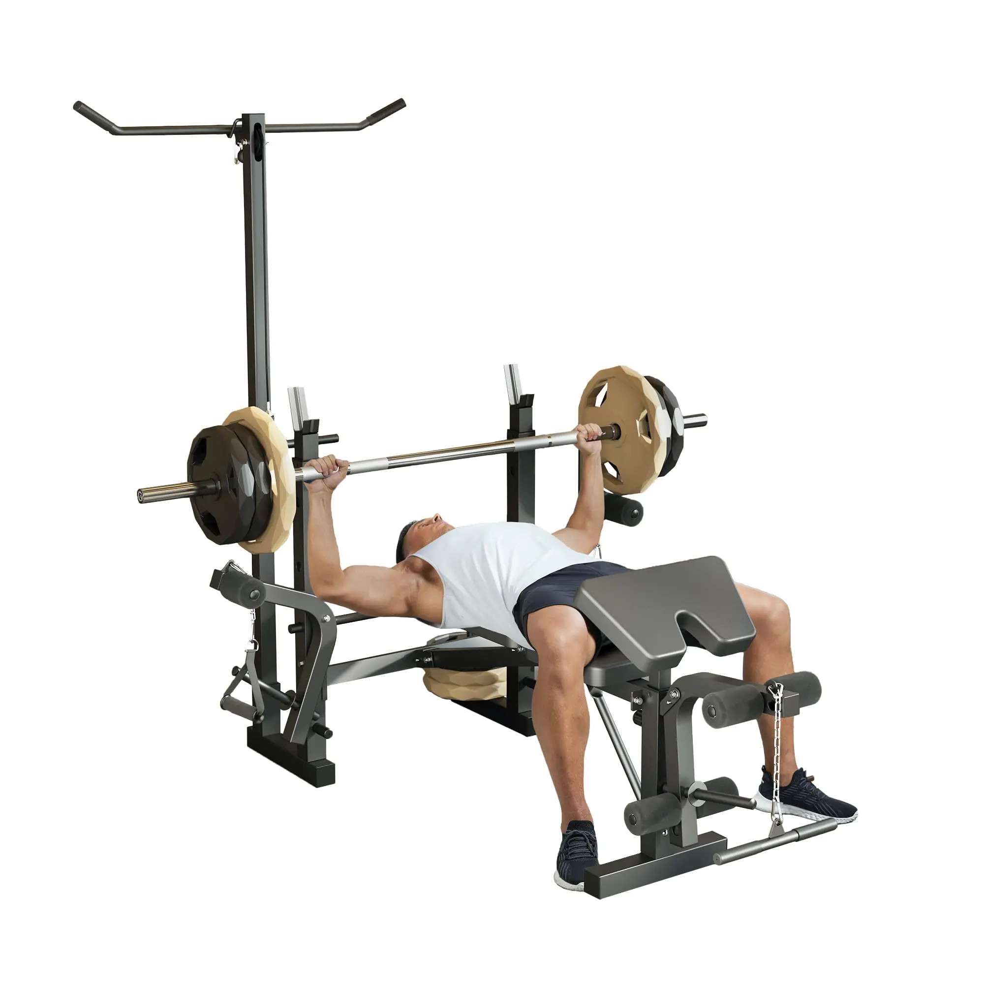 GARVEE Weight Bench for Home Gym, Multi-Function Bench Press Set with Preacher Curl Pad & Chest Fly,  Leg Extension and Leg Curl, Lat Pulldown,  Full Body Strength Trainer Equipment