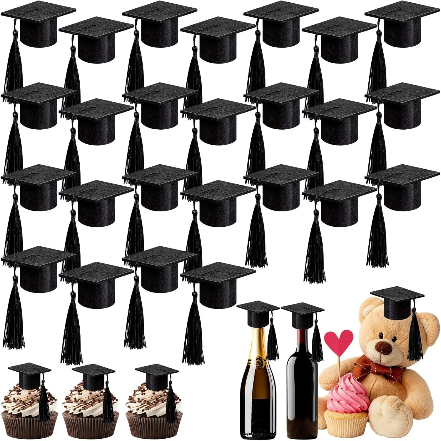 25 Pcs Mini Graduation Caps with Tassel, Graduation Cap Wine Bottle Toppers