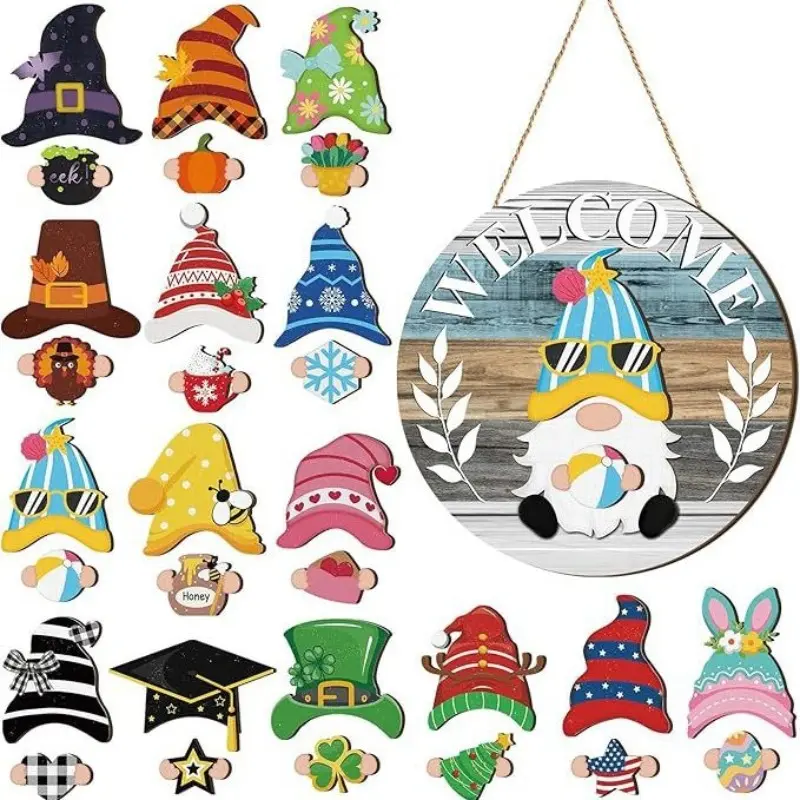 Interchangeable Wooden Gnome Decor, Christmas & Halloween Gnome Decoration, Handmade Wood Statue, Seasonal Holiday Ornament, Rural Charm