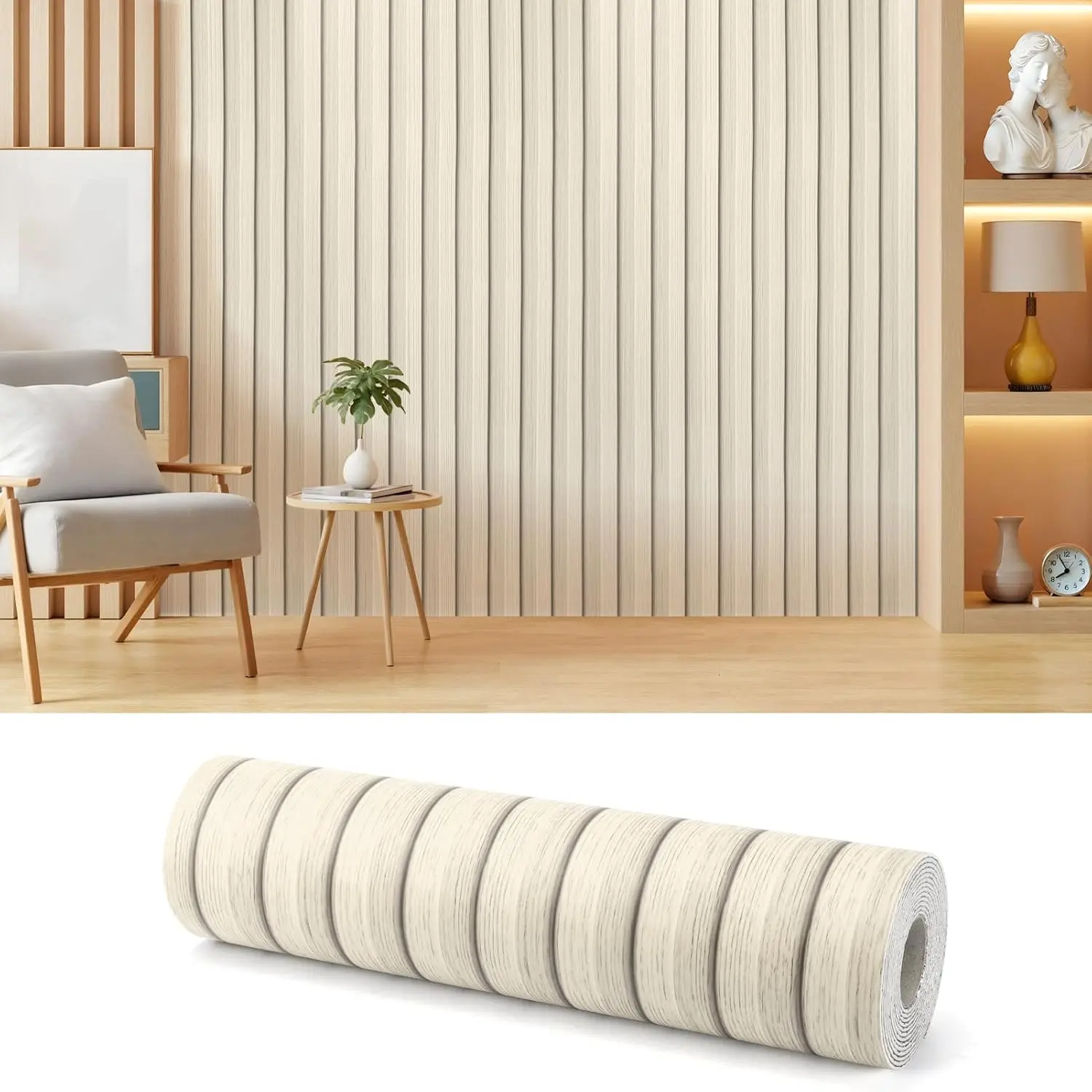 Thick Peel and Stick Slat Wall Panel Self-Adhesive   Grain Wallpaper Sticker Soundproof  Resistant for Wall Ceiling (118"x15.75") White