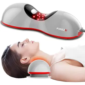 Heated Neck Stretcher with Red Light Therapy, Wireless Cervical Traction Device for TMJ Pain Relief and Shoulder Relaxer, Neck Traction Massager Pillow for Home/Office Used, Grey