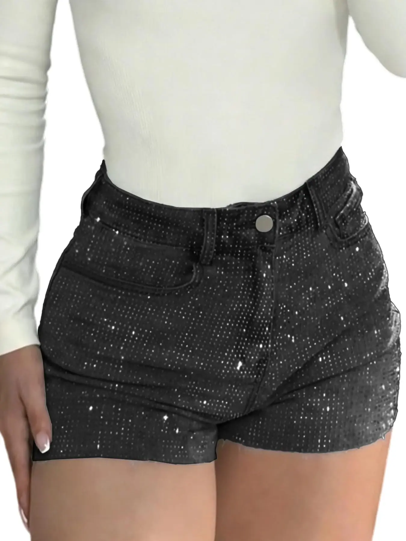 New Pure Color Sexy Rhinestone Dot Hot Pants, Fashion Bottoms, Trendy Atmosphere Chic Girl Versatile Shorts, Latest Fashion Statement Piece