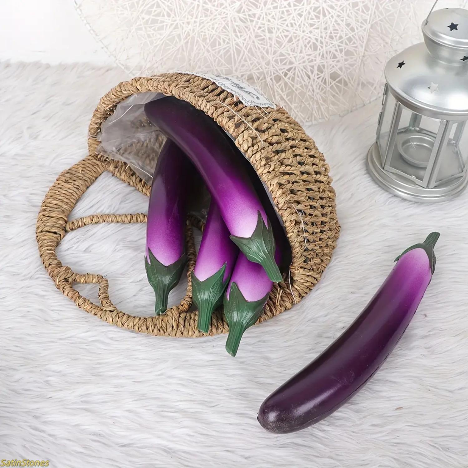 3/1pcs High Simulation Bounce Not Easy To Deform Simulation Fake Eggplant Model Vegetable Fruit Decor Hotel Pastoral Photography Tutor Props Home Decor Props Kitchen Vegetable Ornaments Halloween Christmas Harvest Festival Thanksgiving Party Decor