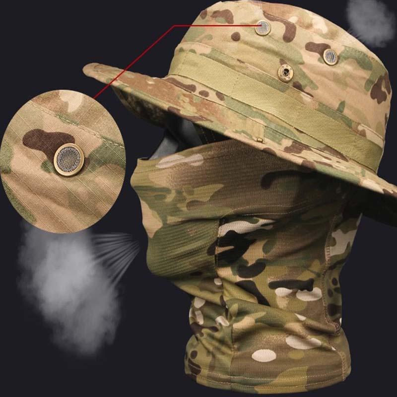 Men's Camouflage Hat and Wide Brim Cap Set, UV Protection Tactical Fisherman Hat, Outdoor Sports Hiking Camping, Casual Style