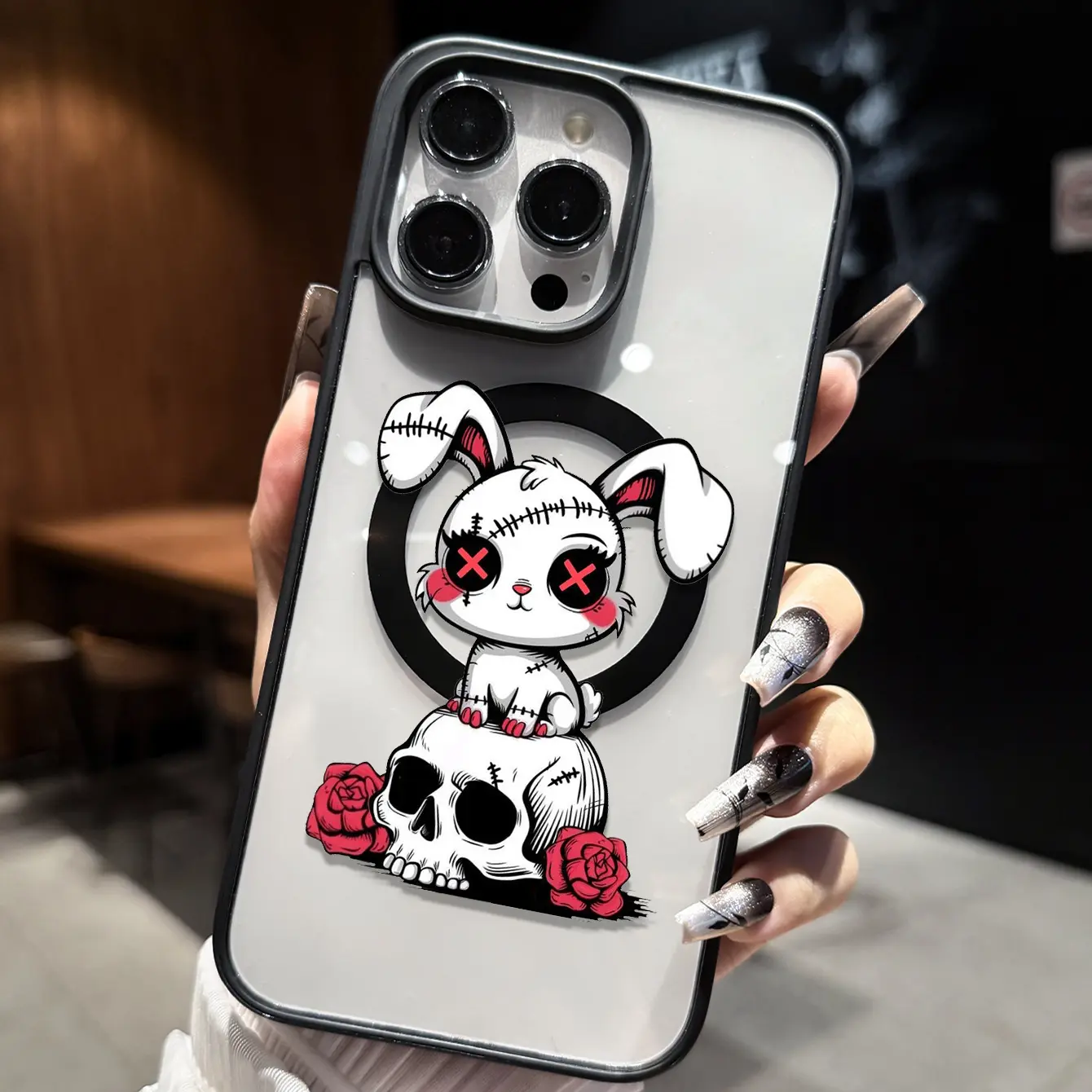 Hooded Bunny Skull Rose Phone Case by CasePop