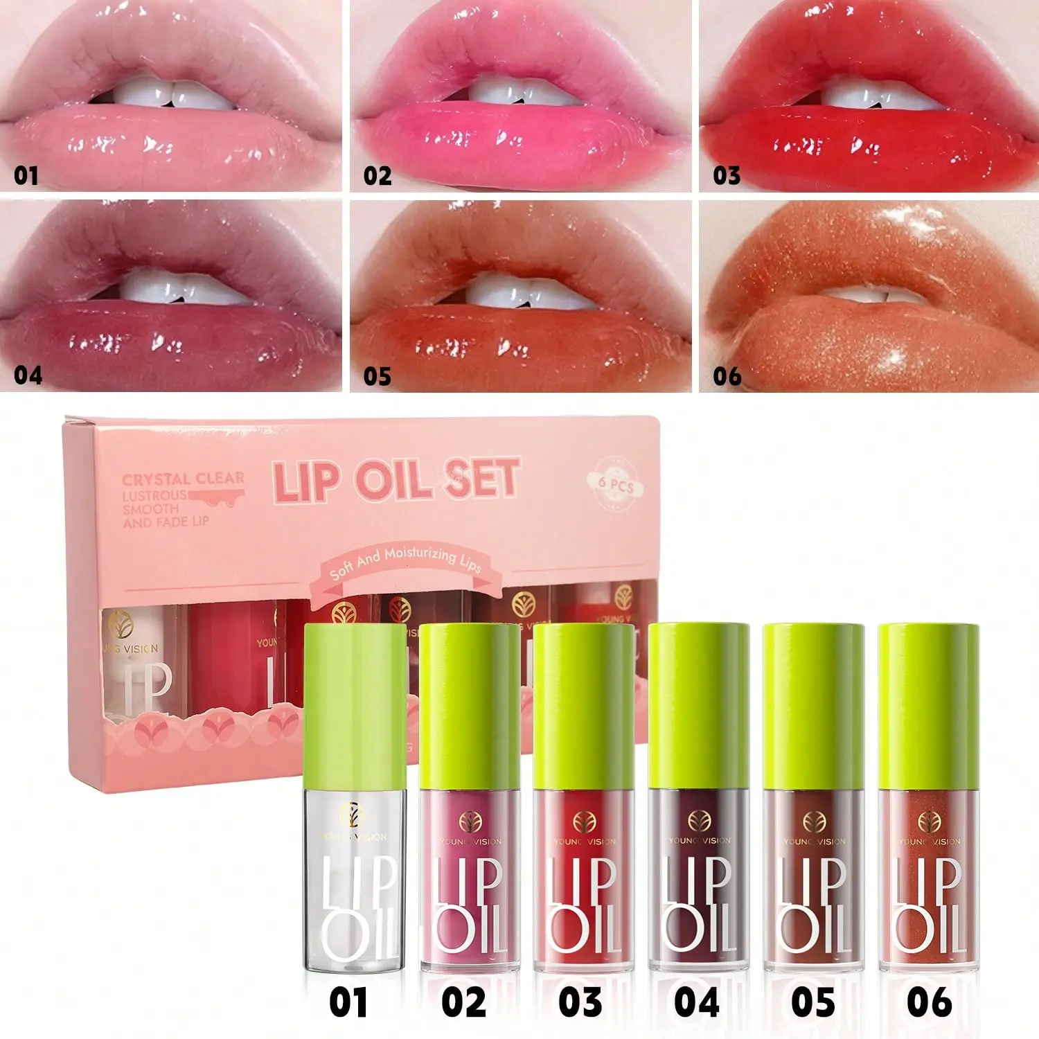 6 Colors Hydrating Lip Gloss- Long-Lasting Moisturizing And Hydrating Care For Lips. Apply Lip Oil As A Base Before Makeup. Versatile For Work, Commuting, Parties, Gatherings, Christmas, And Holidays. Lip Makeup