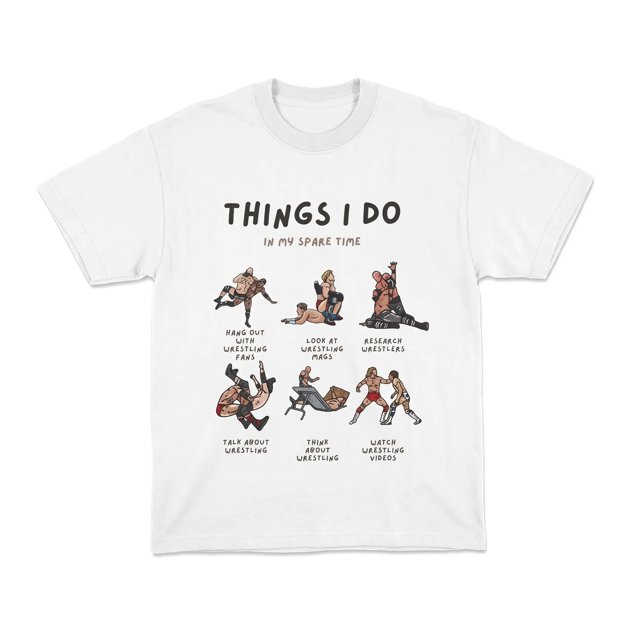 Funny Wrestling Fan '’Things I Do In My Spare Time'’ Graphic T-Shirt Cartoon Wrestler Print Oversized Cotton Short Sleeve Tee Men Casual Sports Streetwear Tshirt