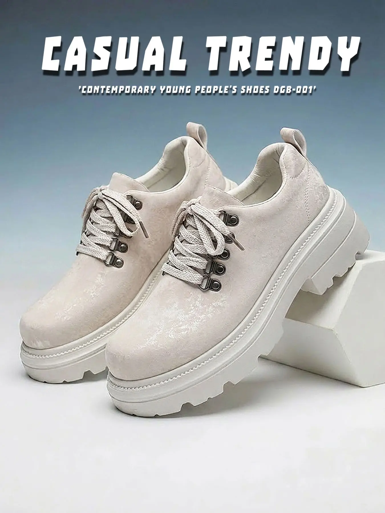 Men's Retro Fashion 6cm Invisible Heel Thick Sole Derby Shoes, Wide Toe, Casual Work Boots, Waterproof, Comfortable, All Seasons