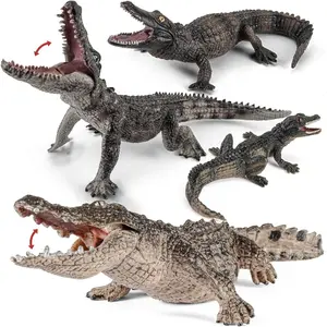4PCS Safari Alligator Crocodile Animal Toy Figurines, Realistic Plastic Animal Figures for Kids,Includes Caiman & Nile Crocodile and 2 Alligators, Party Favors Cake Toppers for Boys Girls