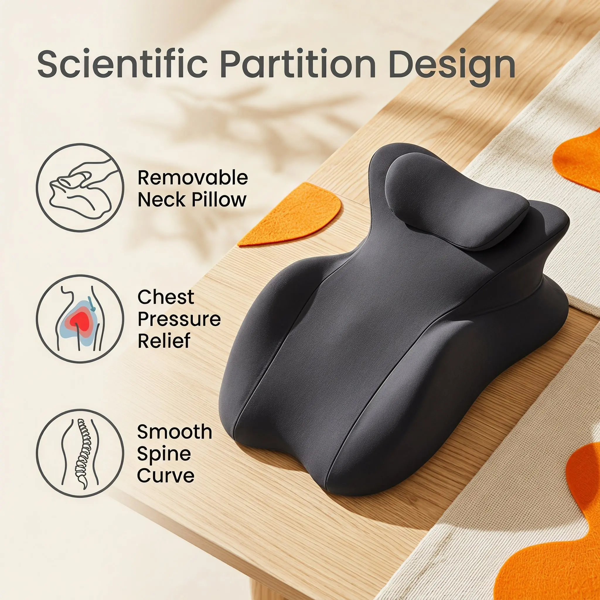 Ergonomic Lumbar Support Pillow, Three Color Options, Hollow Design for Easy Hand Placement, Ideal for Students and Office Workers, Nap Pillow