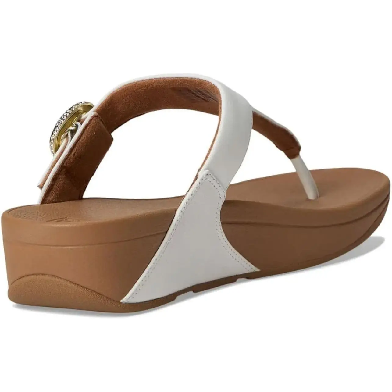 FitFlop Women's Lulu Crystal-Buckle Leather Toe-Post Sandals Wedge - White with Silver Buckle & Microwobbleboard Midsole for Comfort