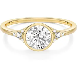 Engagement Rings for Women Round Cut CZ Solitaire Promise Wedding Bands Travel Bezel Ring 14K Gold Plated Size 4-10