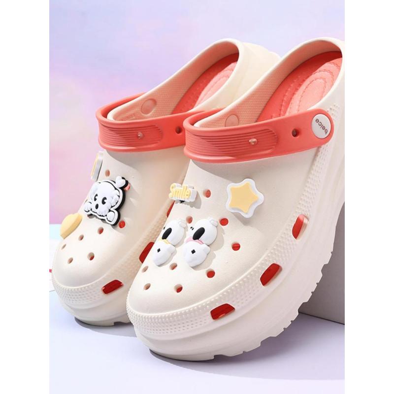 (New)Women's Pink Cute Cartoon Decorated Clogs, Thick Bottom Slippers, Casual Comfortable Non-slip Clogs for Indoor Outdoor Wear, Ladies Slippers, Lightweight Slipper, Summer Comfy Clogs for Daily Wear, Walking Shoes