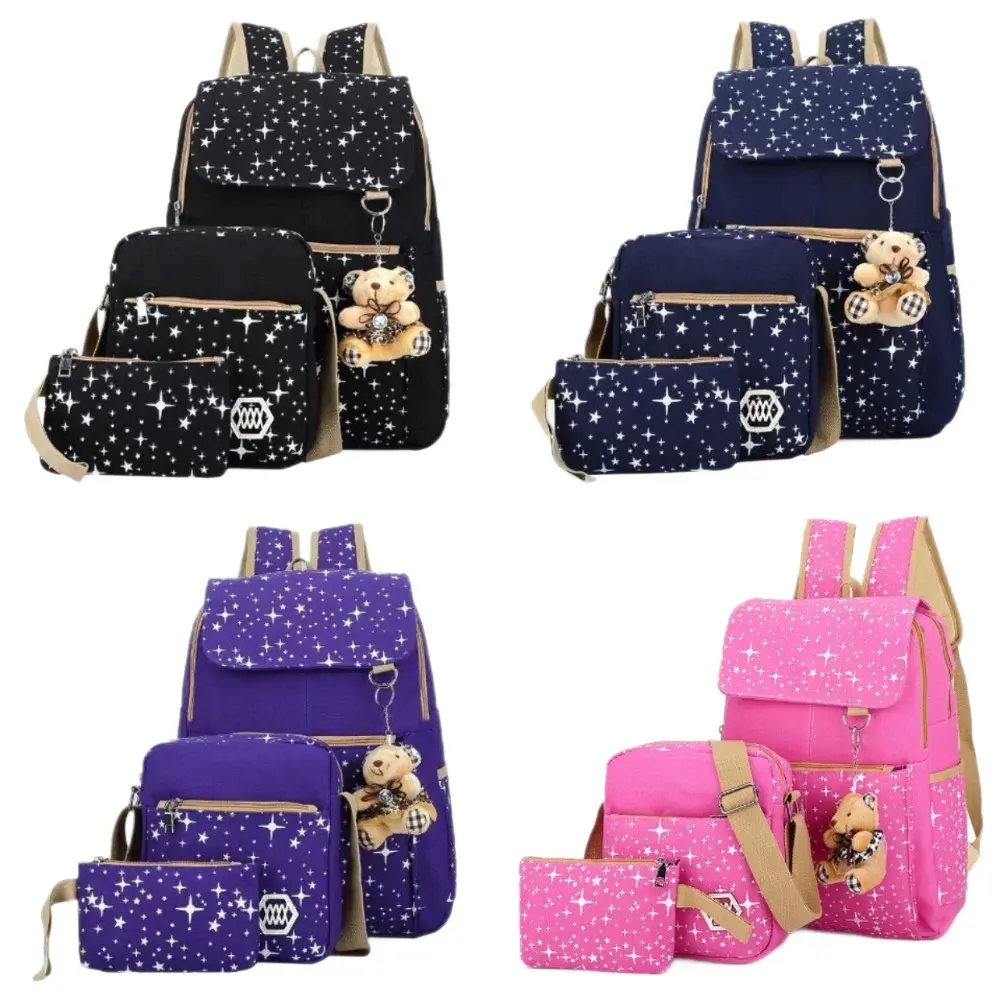 Premium Large Capacity Preppy Bear Backpack Set, 3 Piece Multi Compartment School Bag with Printed Logo, Fashion Casual High School Girls Campus Book bag, Padded Strap Water Resistant Campus Bag for High School Girls