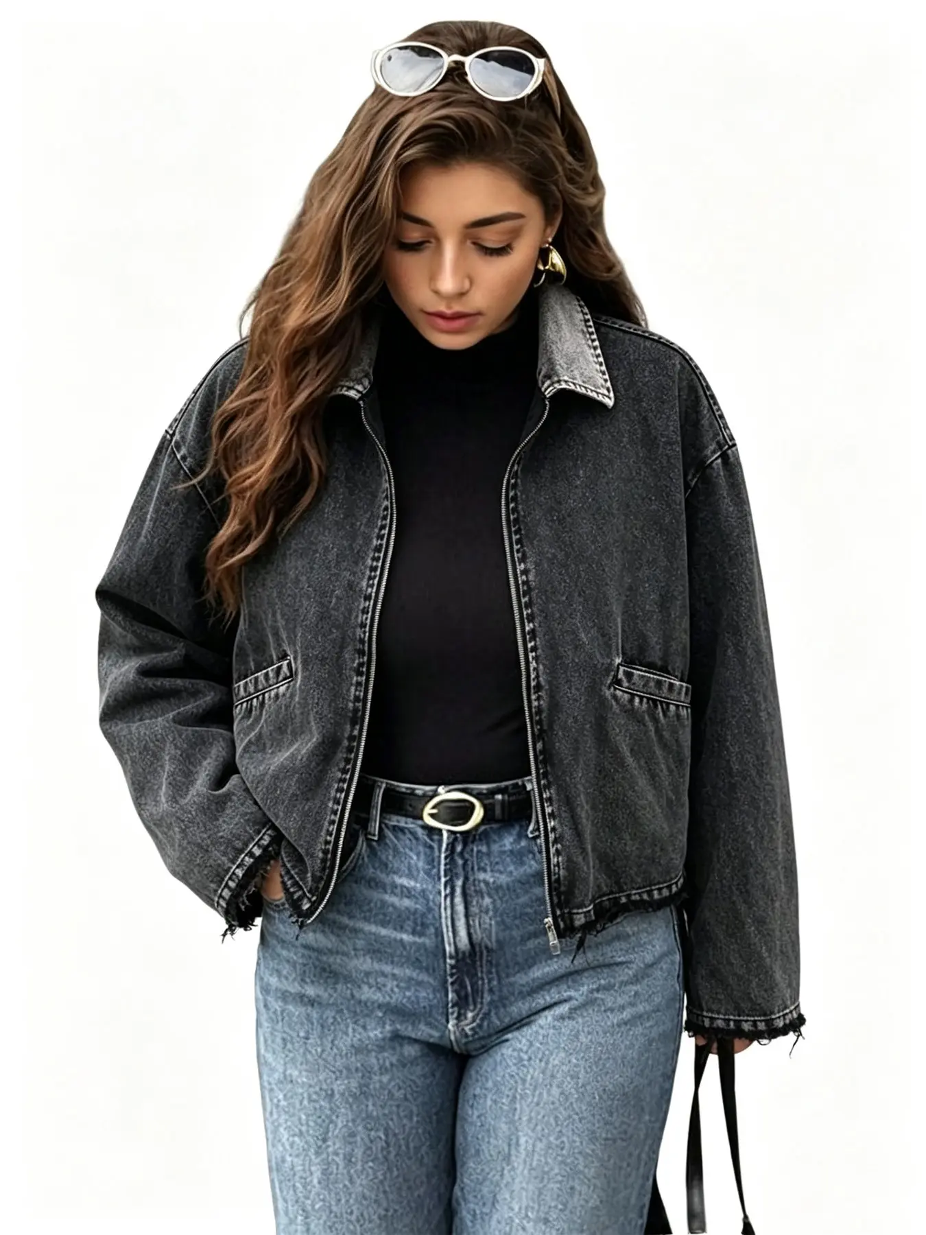 Women's Fall Winter 100% Cotton Zipper Jacket, Vintage Wash Design, Fashion Outerwear, Casual Daily Wear, Comfortable Fit