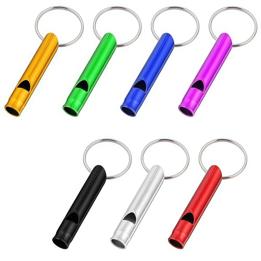 7 Pcs Attention Whistle with Key Chain, Aluminum Extra Loud Whistle Key Chain Sturdy Light Whistles Survival Gear for Camping Hiking Boating Hunting Fishing