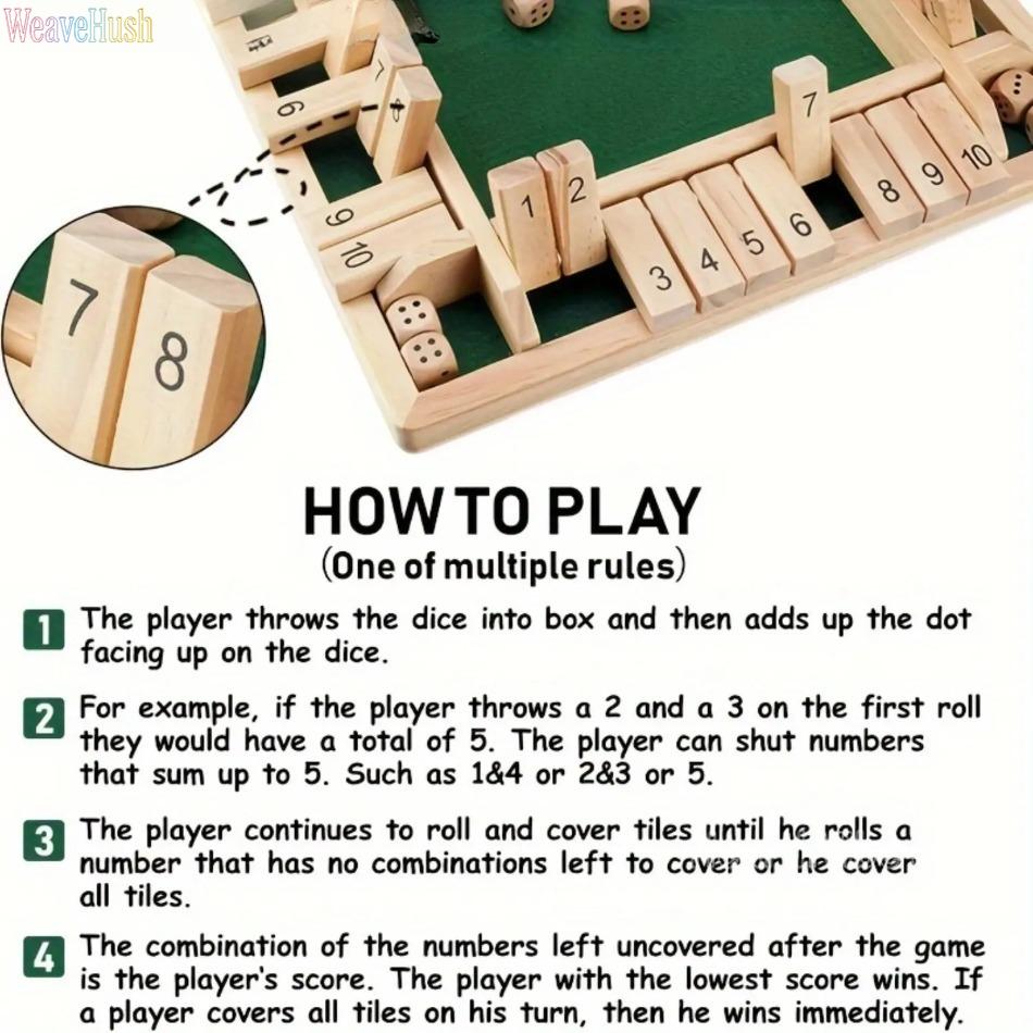 Classic 4 Sided Wooden Board Game with 2 Dice, Traditional Tabletop Pub Game Set, Portable Vintage Wooden Bar & Family Game, Classic Interactive Strategy Game for Home, Parties, Pubs & Gatherings, Fun Indoor Outdoor Tabletop Game for Adults & Kids