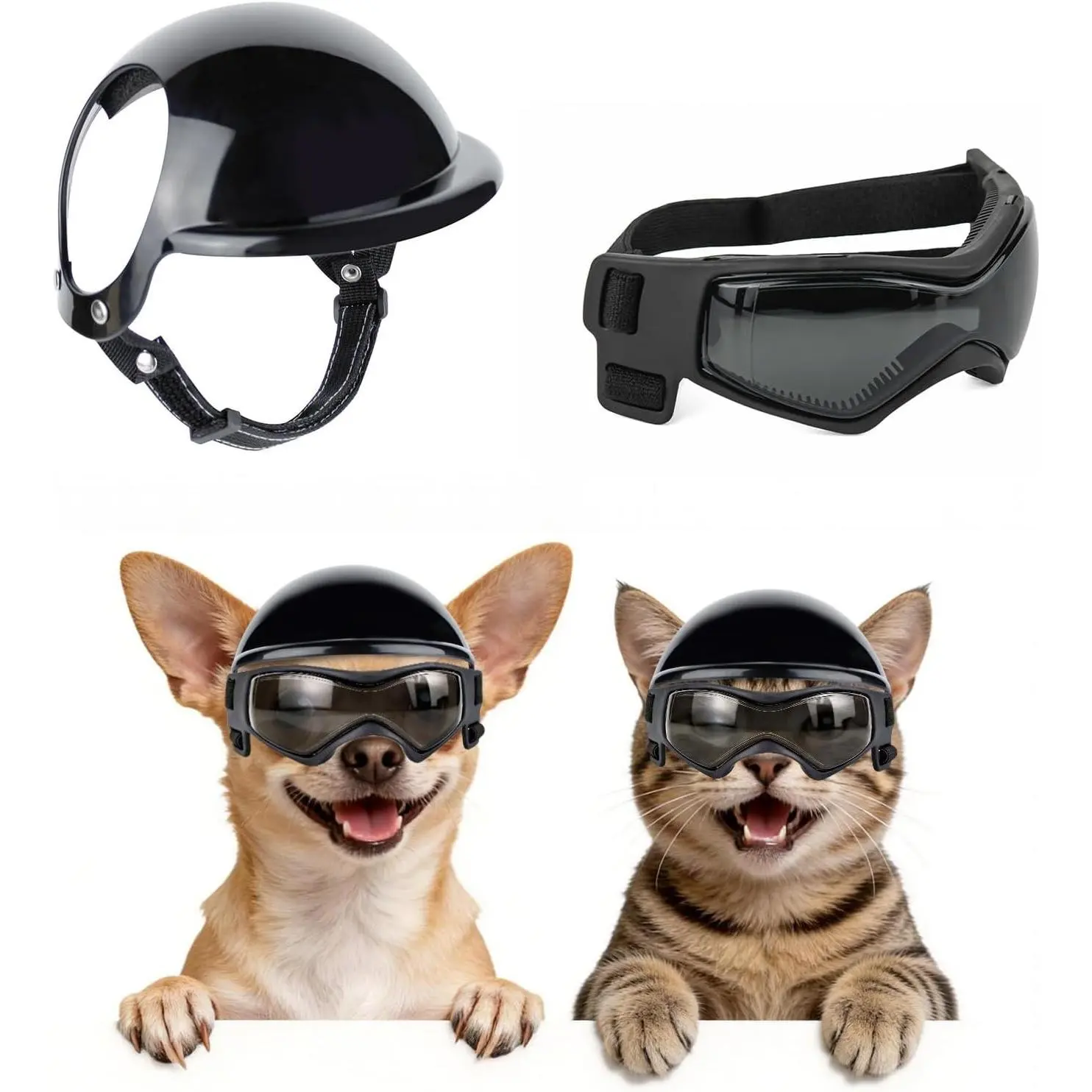 XS Dog Helmet & Goggles Set Pack, Anti-UV Eye UV Shield, Pet Safety Hat with Ear Holes, Head Eye Safe Protection for Puppy & Adult Dogs