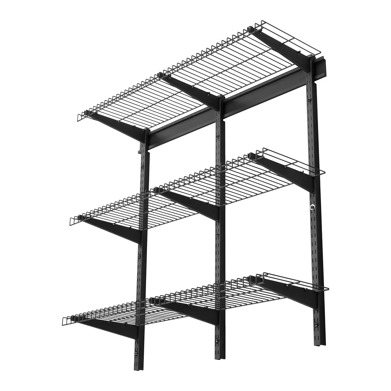 VEVOR Heavy-Duty 3-Layer Hanging Wall Mount Shelf Set, Carbon Steel Adjustable Unit with Brackets, 11 x 36 Inch Per Shelf Floating Rack, 450 lbs Total Capacity, Black with Support Straps for Garage
