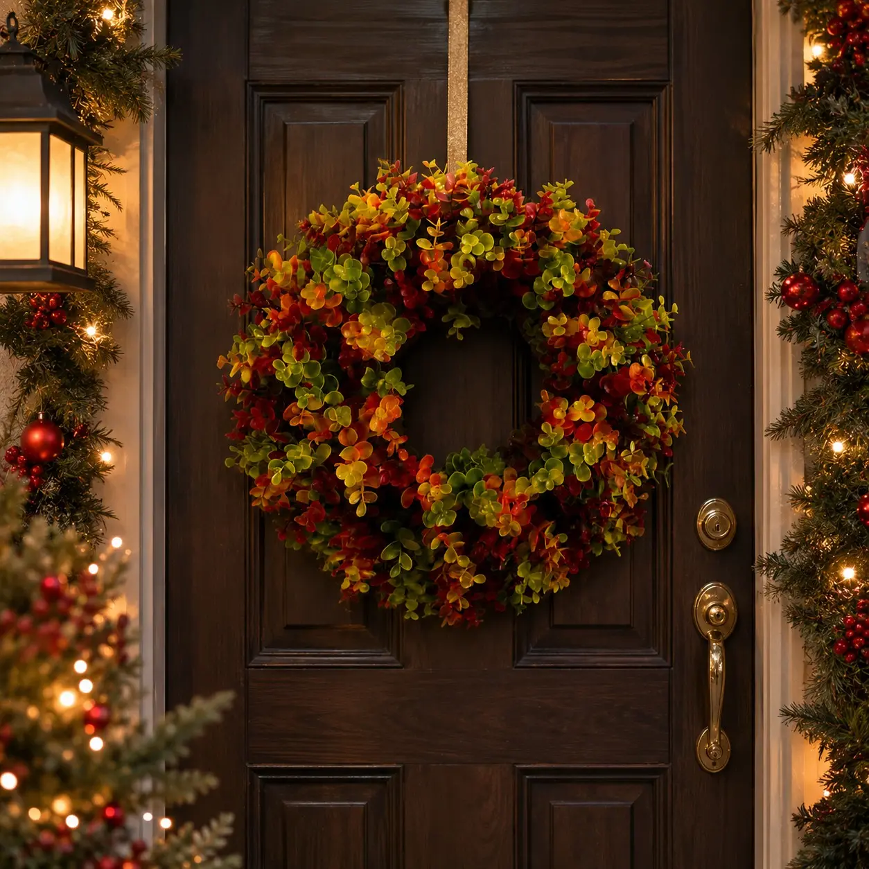 Luxury 2026 Christmas Wreath for Front Door, Festive Holiday Home Decoration, Multicolor Oak Leaf Harvest Wreath, Indoor Outdoor Wall Window