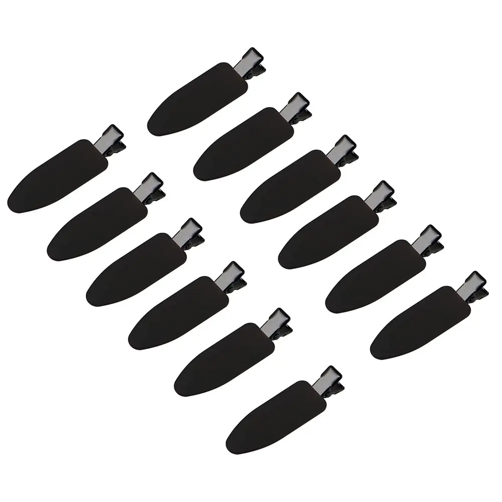 12 count No Bend Hair Clips,  Pin Clips, No Crease Hair Clips for Makeup Application,2022 style, non-slip.Hair won't get caught between plastic attached to metal. (Black)…