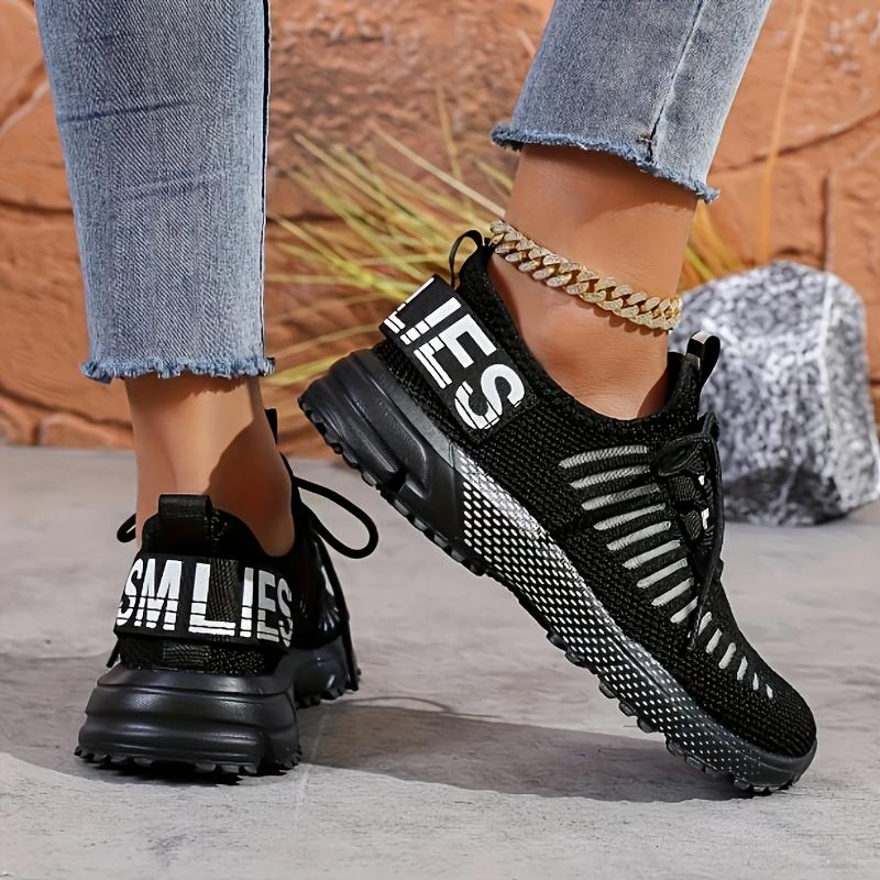 Women's Breathable Lightweight Knit Sneakers - Slip-Resistant PU Sole, Geometric Pattern & Orange Accents, All-Season Comfort for Running, Basketball, Tennis, Walking - Fashionable Casual Sneakers