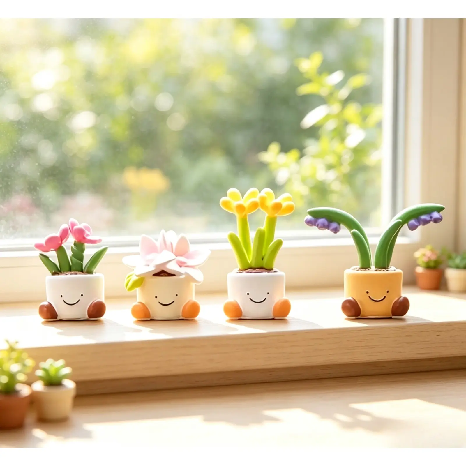 Cute Smiley Potted Plant Mini Figurines, Cartoon Foot Flower Pot Ornaments, Kawaii Resin Dashboard Decor, Car Interior Desktop Ornament, 4 Styles Lovely Mini Plant Statue For Home Car