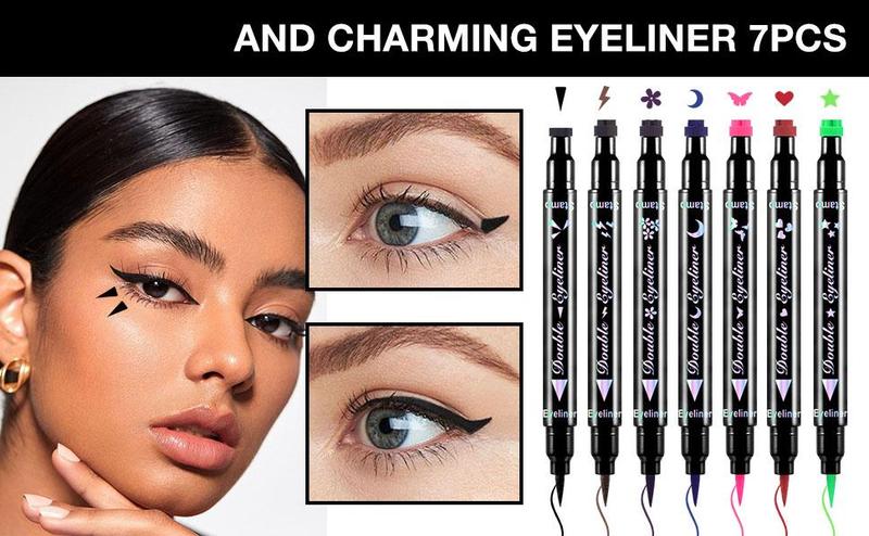 Valentines Day Gifts for Her/He  liquid Eye Liners Face Stamp Cosplay Gothic Makeup Set Kit for Beginners, Black Brown Purple Blue Red Pink Green Star Flowers Heart Moon Triangle Lightning Butterfly Stamps Eyeliner