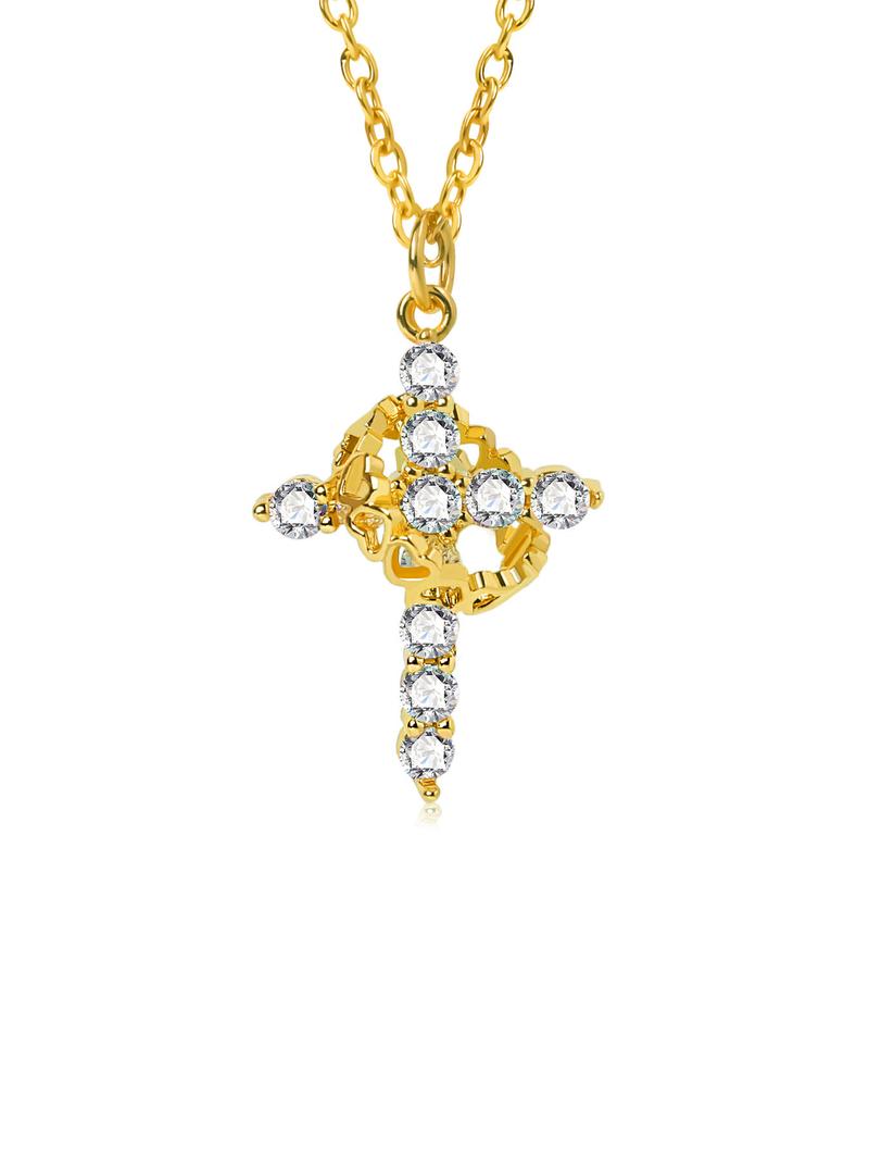 Rhinestone Crown & Cross Pendant Necklace for Women & Men, Fashion Jewelry for Party, Daily Clothing Decor, Trendy All-match & Exquisite Jewelry for Birthday Gift, Exquisite Chain Jewelry