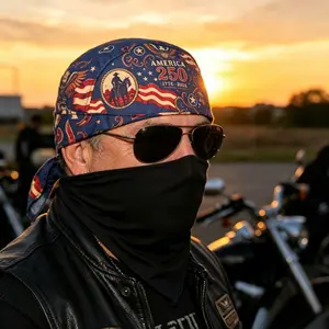 250th Anniversary 1776-2026 Print Durag Headwrap, Vintage Star Stripes Bandana, Men's Hip Hop Motorcycle Skull Headscarf