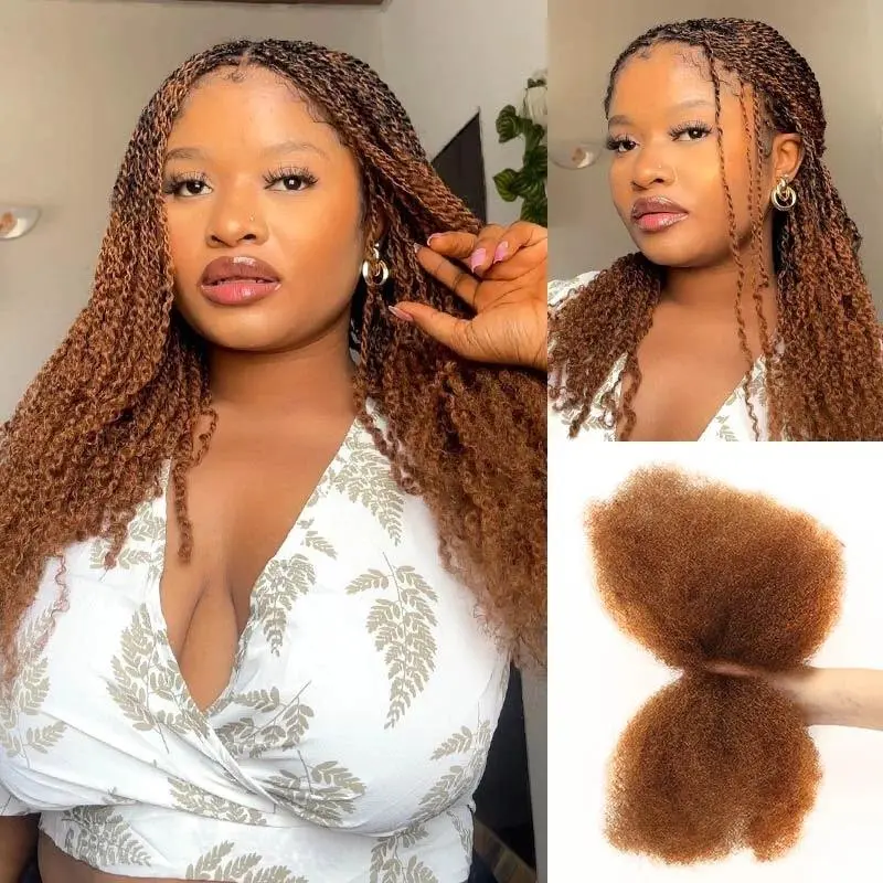 High-Quality QVR Afro Kinky Curly Bulk Hair Braids - 1pcs/lot, 15%-20% Weight Range, 50g Brazilian Remy Human Hair Bundles for Dreadlock Repair, Twist Braiding (Tight Curls, #99j)