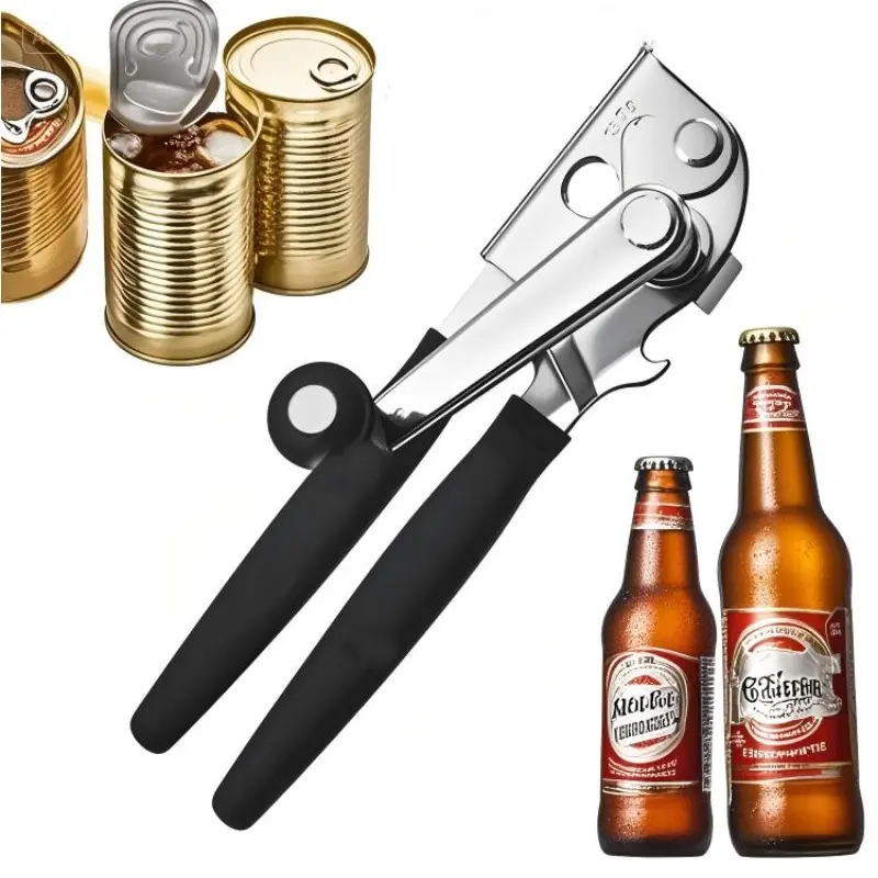 Magnetic Can Opener, Commercial Grade Durable Manual Can Opener, Designed for Seniors, Handheld, Sharp Blade, Smooth Cut, Foldable Handle, Bottle Opener