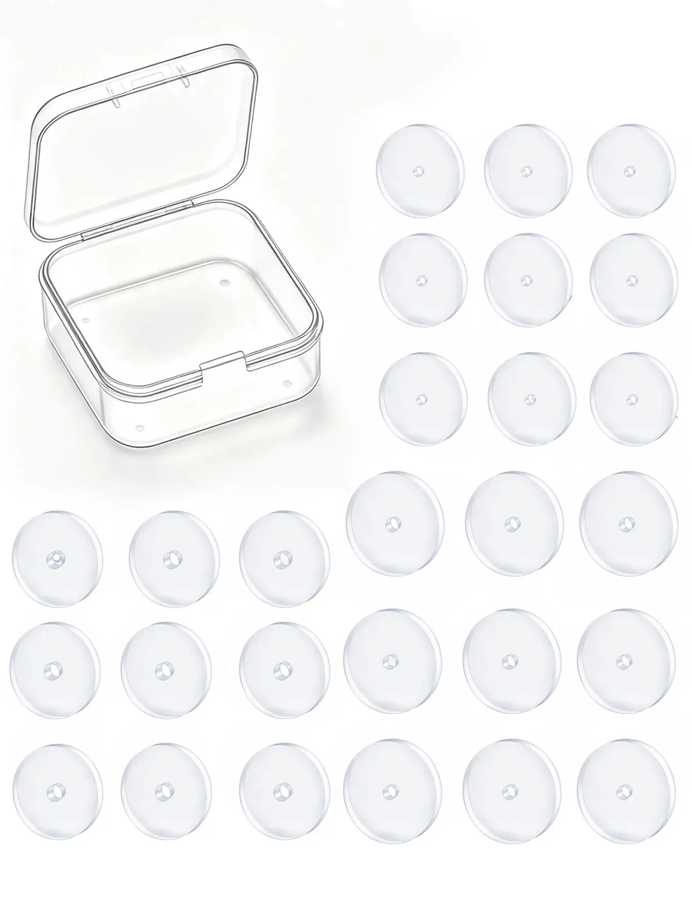 27Pcs Clear Silicone Flat Disc for Piercing Bump, 3 Sizes Clear Silicone Earrings Backs, Plastic Disc Pads Stabilizer, Earring Backs Stopper, Earlobe Support Patches, Multiple
