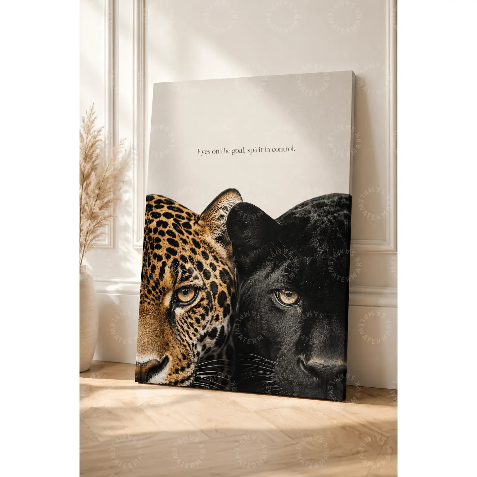 Eyes on the Goal Leopard and Black Panther Canvas Wall Art, Motivational Wildlife Poster, Neutral Modern Aesthetic Decor for Living Room, Bedroom, Office, Gym, Teen Room, Man Cave and Animal Lover Gift