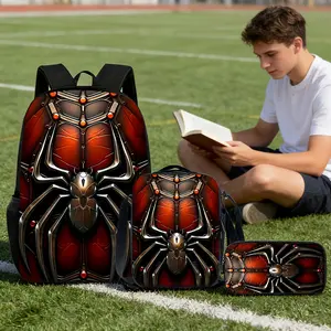 Durable Water Resistant Backpack for Kids & Teens, Lightweight School Bag with 3D Metallic Spider Print, Breathable Padded Straps