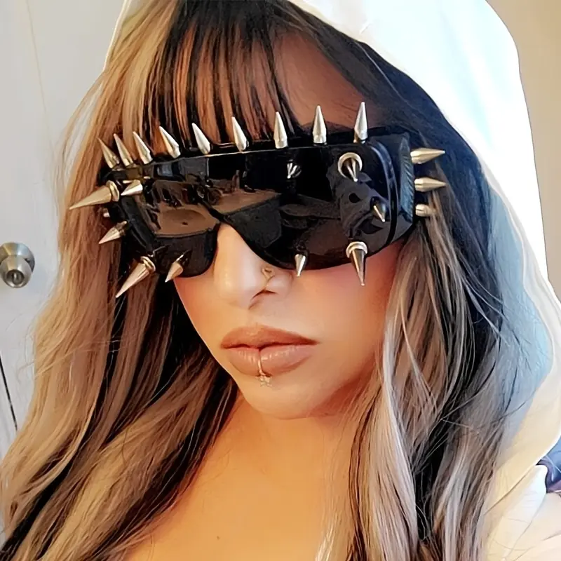 Punk Studded Fashion Glasses, PC Lenses - Oversized, Stylish Party and Club Accessory
