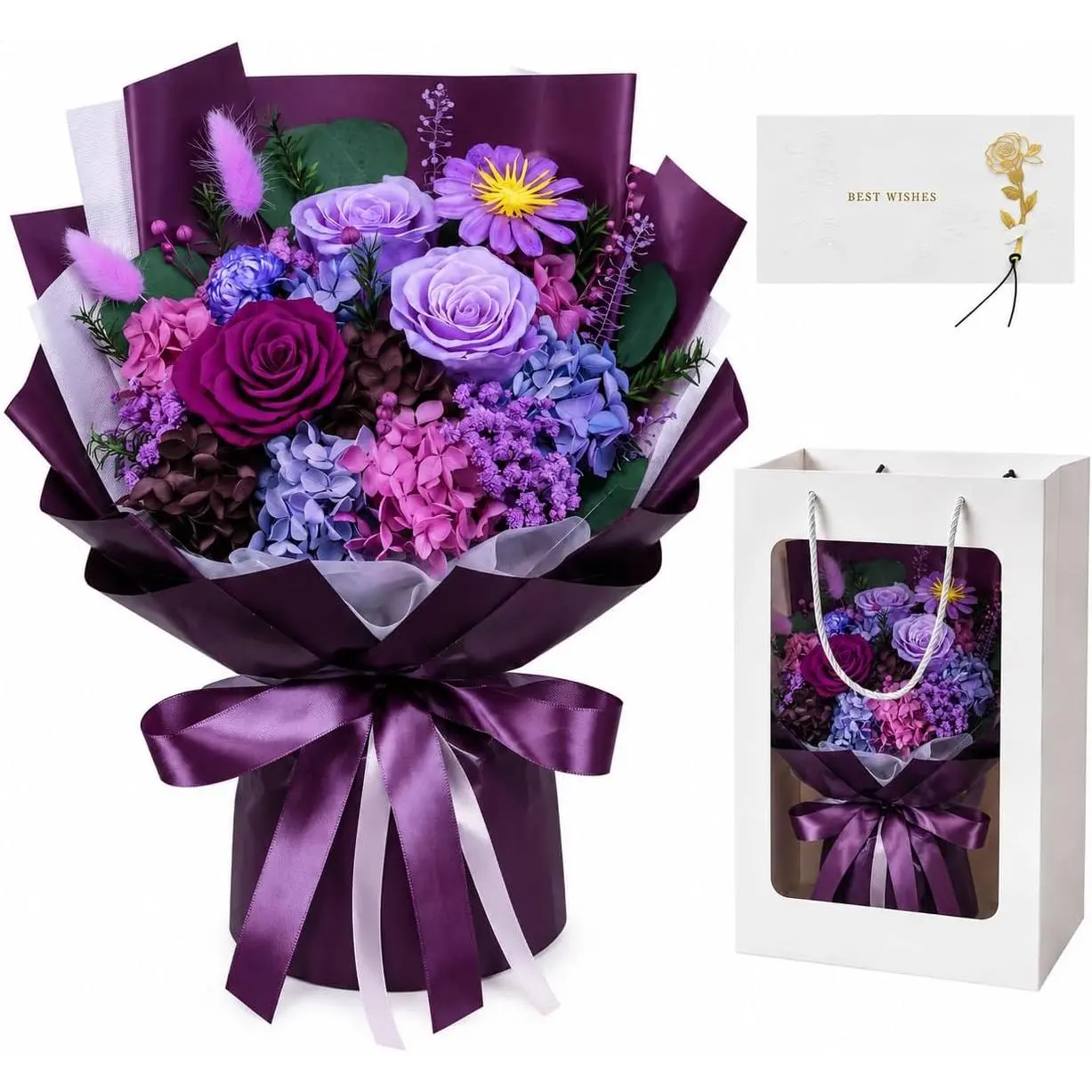 Preserved  Rose Bouquet,  Real  for Women Mother Wife, Long-Lasting Eternal Roses with  Box, Forever  for Anniversary Birthday Mother's Day, Lasts
